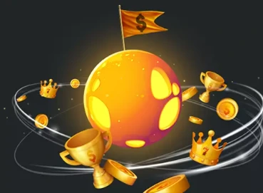 Jackpot sphere with crowns and coins in orbit - jackpot prize theme