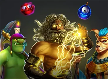 Greek gods promo with lightning Zeus and colorful monsters