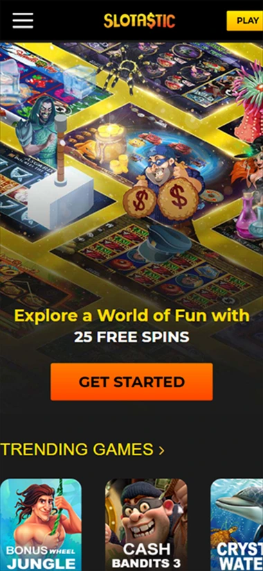 Mobile UI: Get 25 free spins with Slotastic World of Fun offer