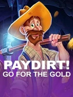 Paydirt slot game with gold miner and purple background